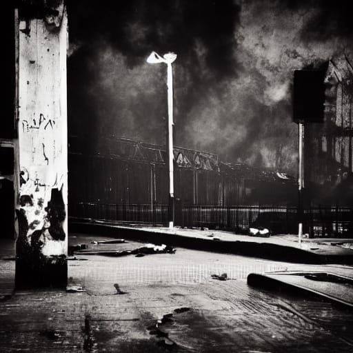 Dystopian Urban Ruin with Giant Dogs and Rats