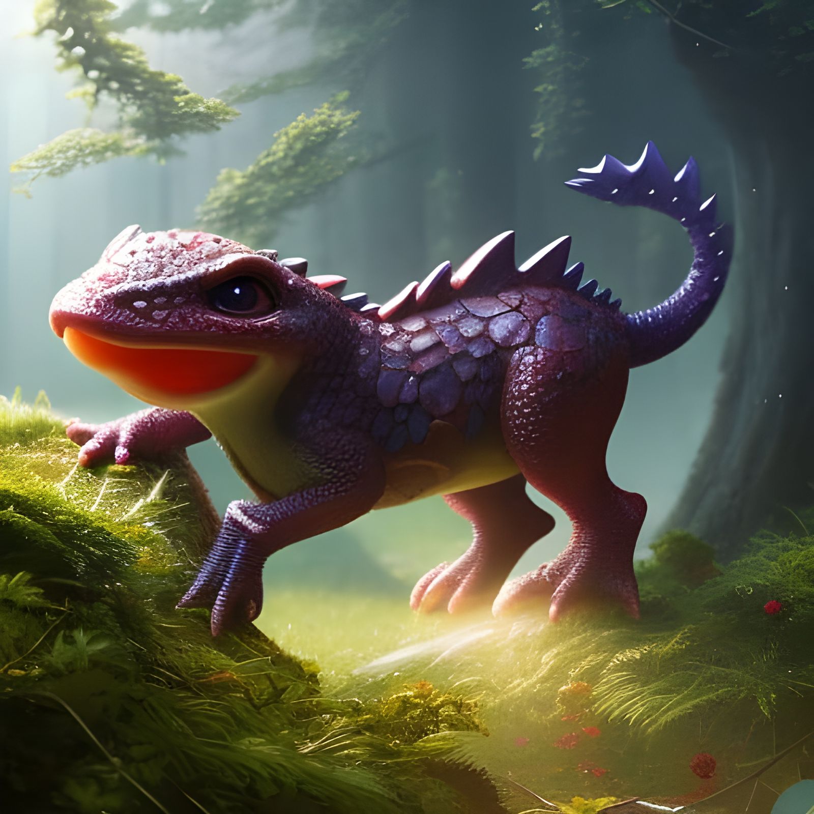 Sapphire Dinosaur in Teacup: Detailed Digital Art