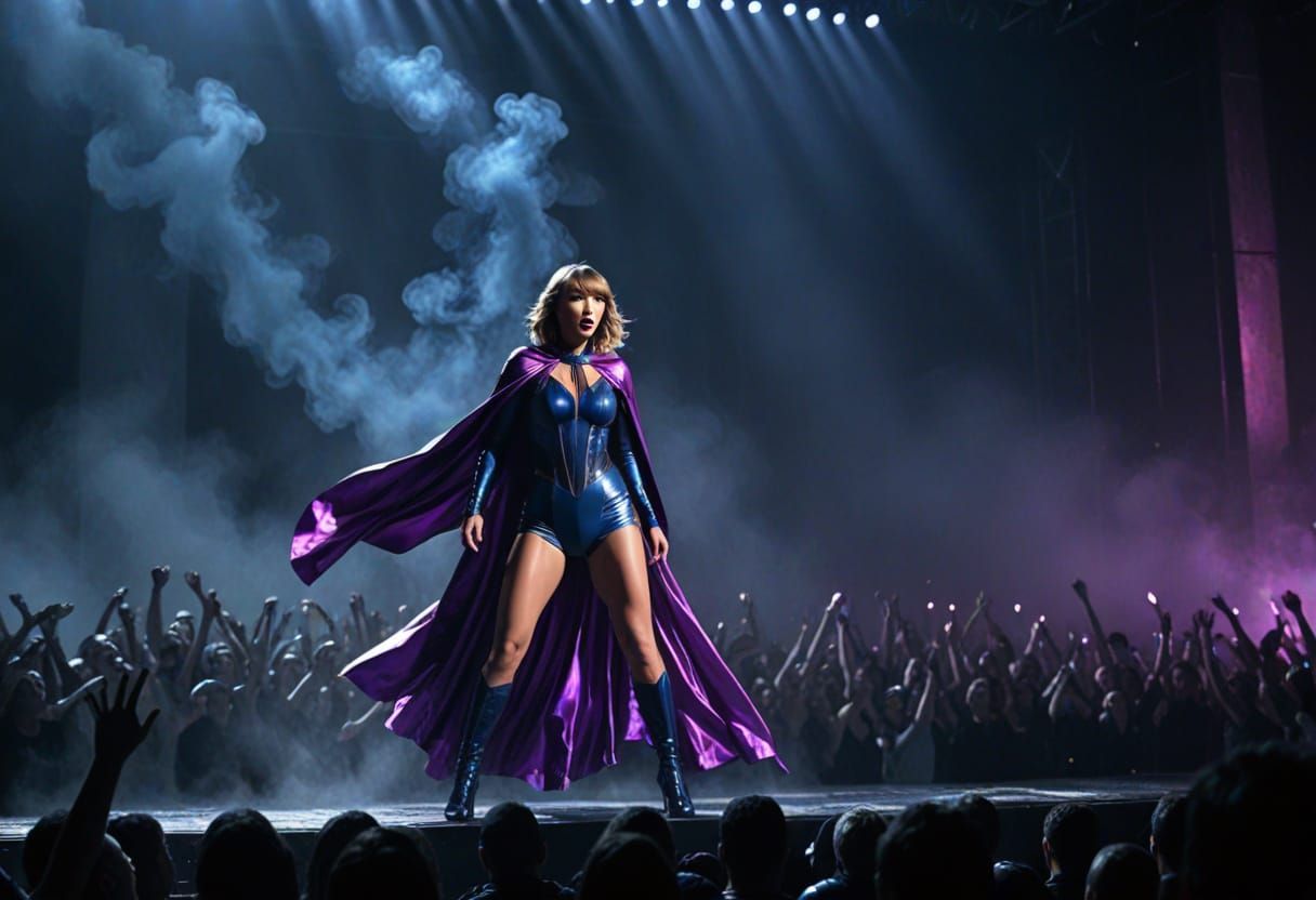 Taylor Swift Performs on Stage in Latex Bodysuit and Cape