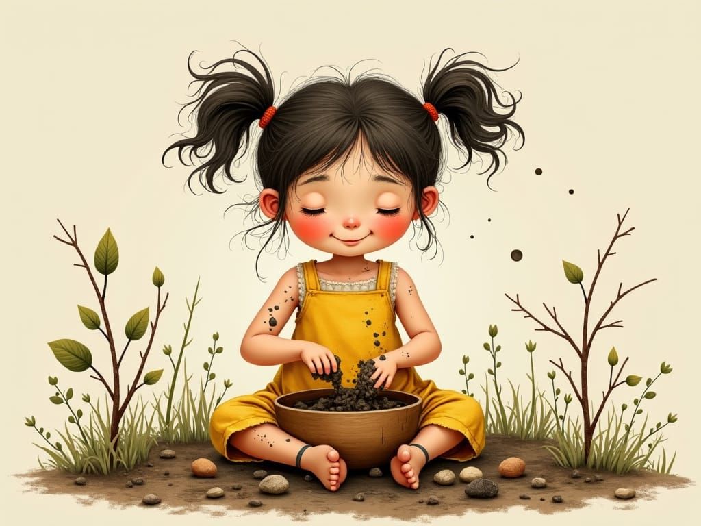 Muddy Girl's Joyful Mud Pie Creation