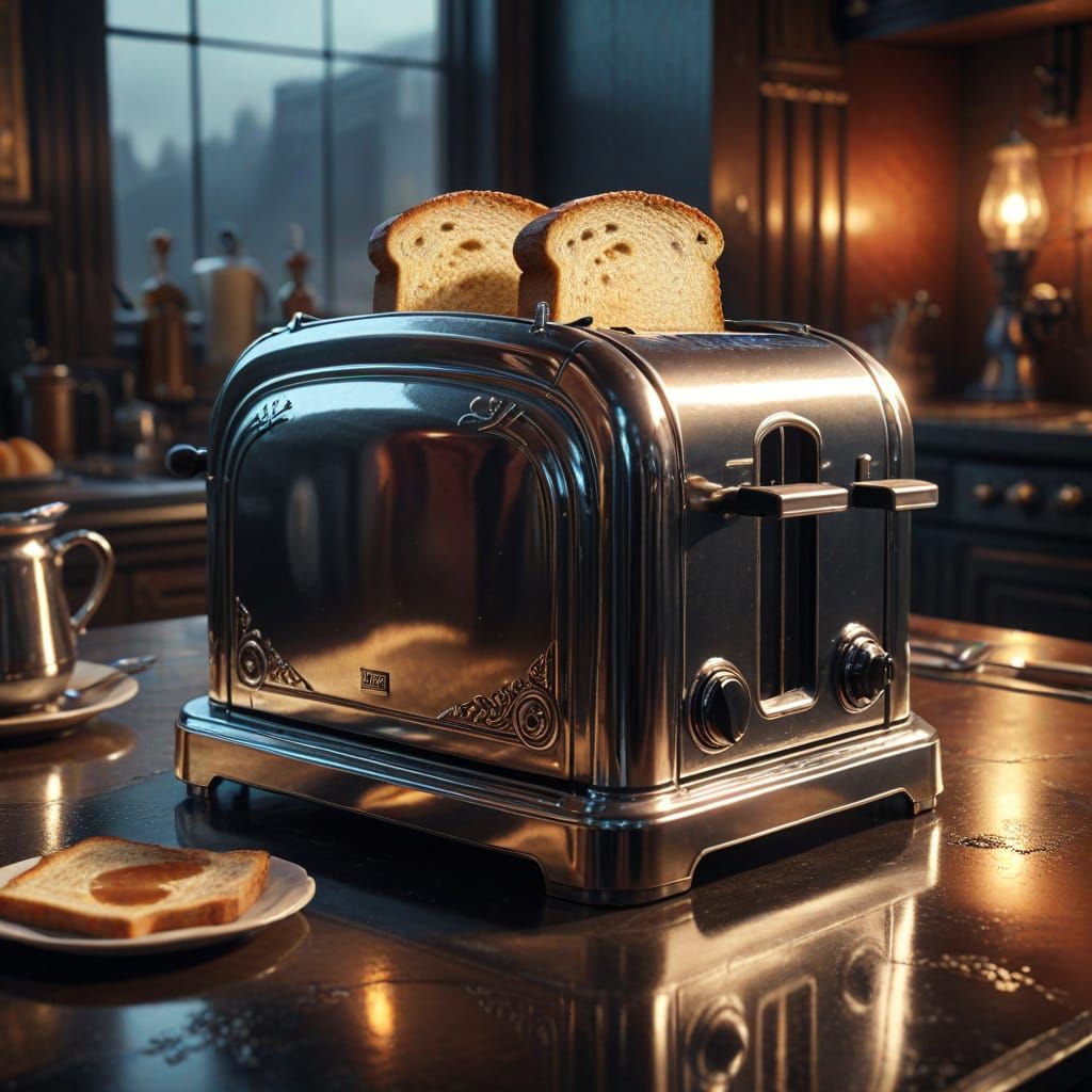 Epic 1920s Chrome Toaster in Cinematic Detail