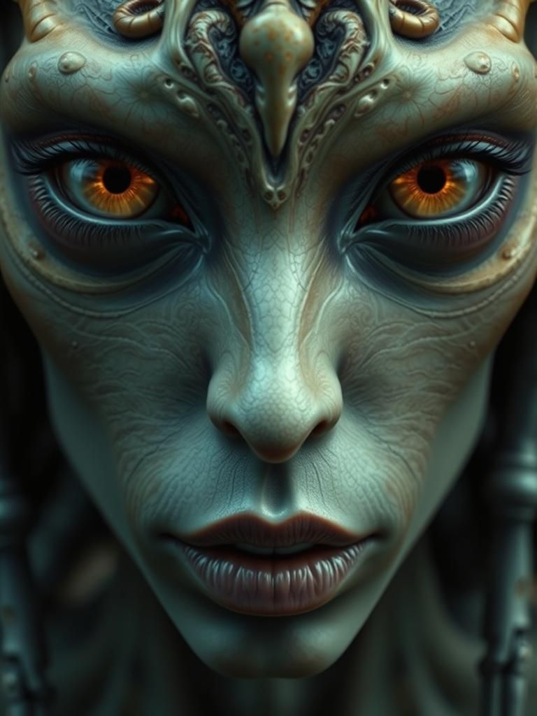 Hyperrealistic Alien Woman Portrait in Chiaroscuro