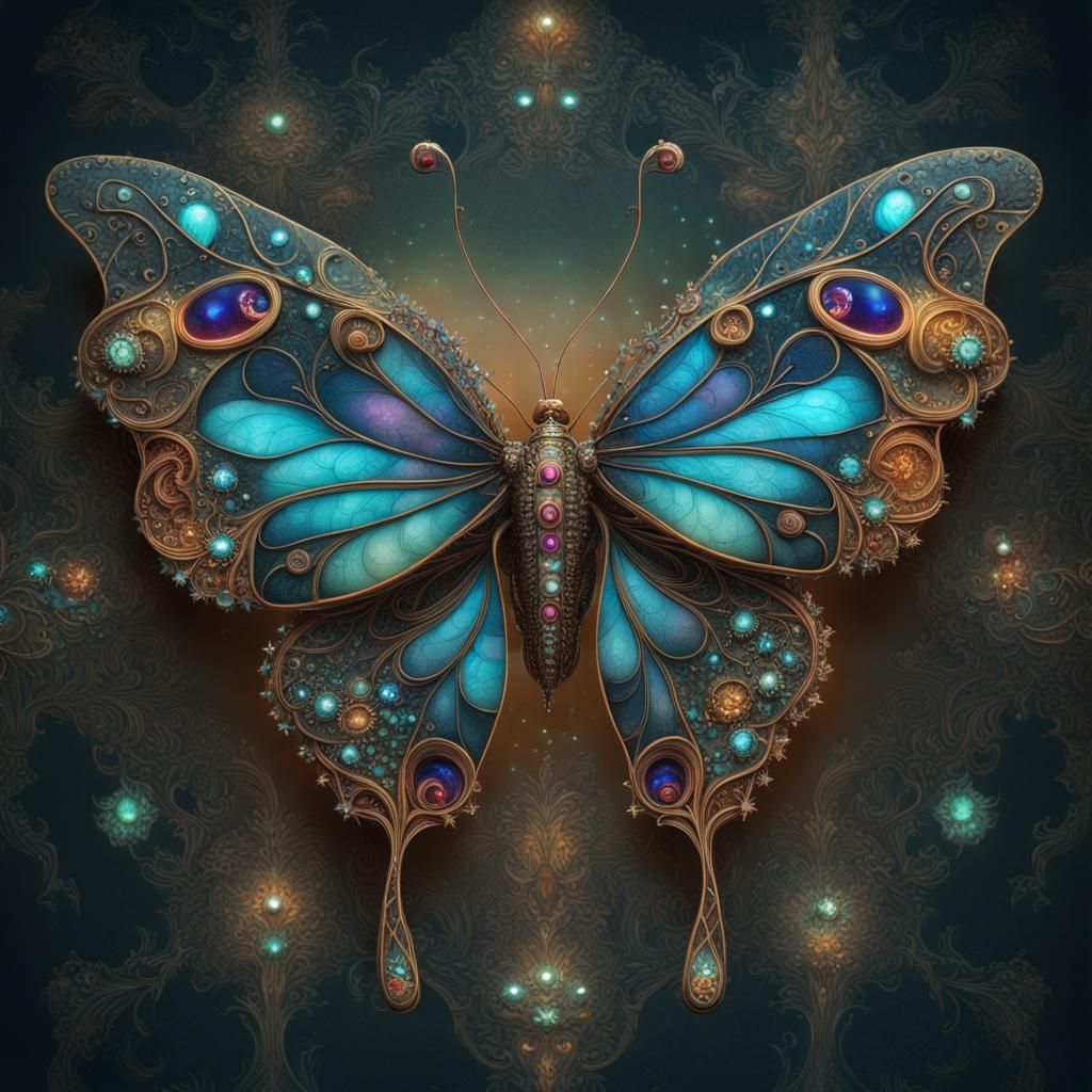 Bioluminescent Butterfly with Filigree Wings