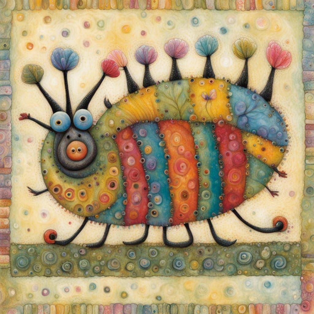 Excited Caterpillar as Whimsical Alebrije Art