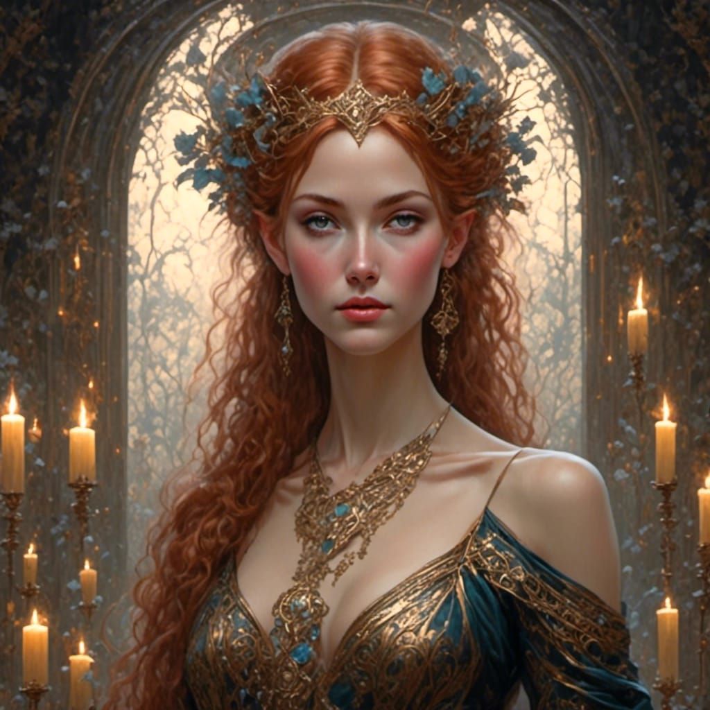 Celtic Goddess in Ethereal Fantasy Temple