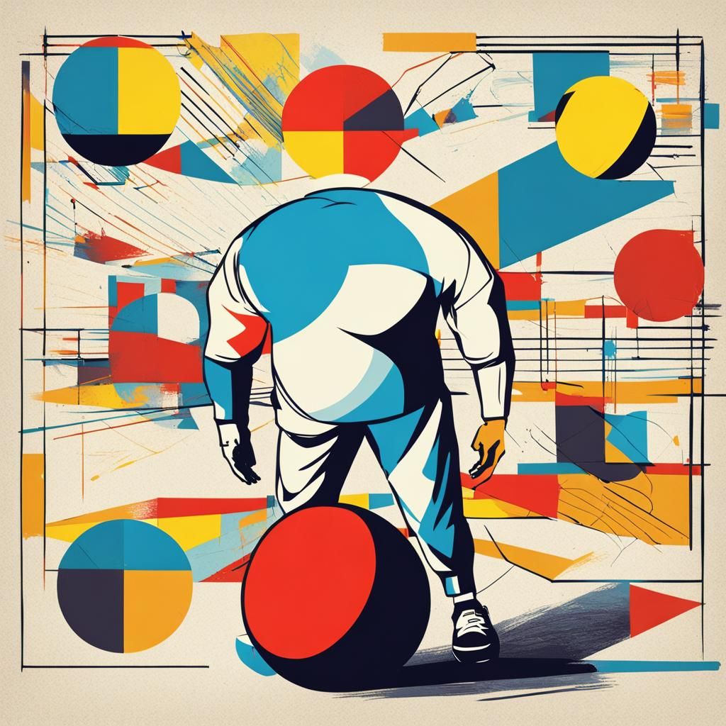 Man with Exercise Ball in Geometric Bauhaus Style