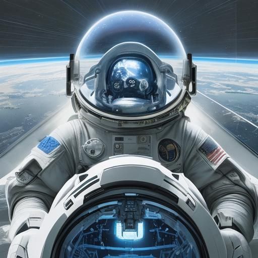 Astronaut in Spacesuit Reflecting Earth's Glow