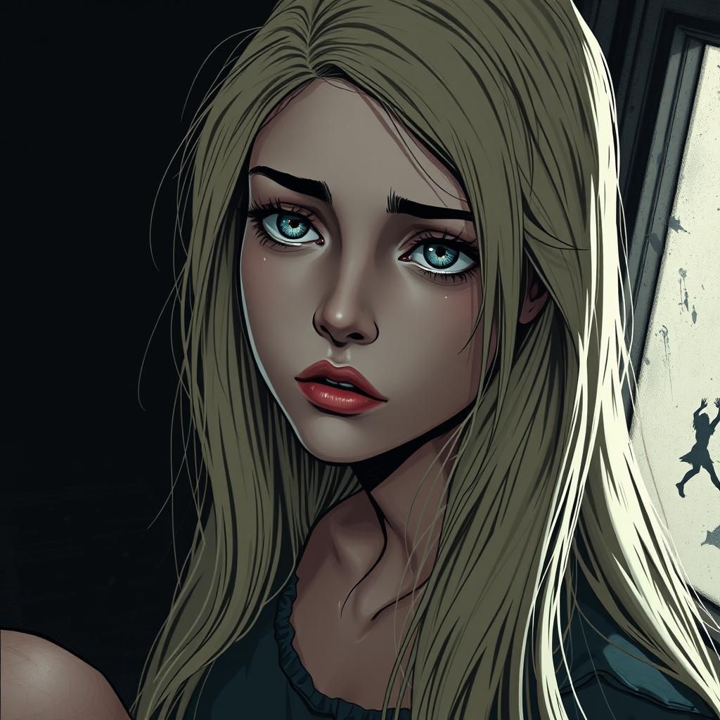 Sad Girl with Lip Piercing in Comic Book Style