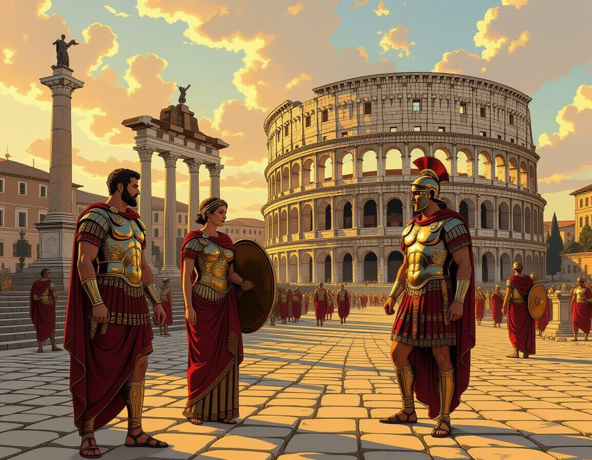Ancient Romans in Forum with Colosseum, Dynamic Style