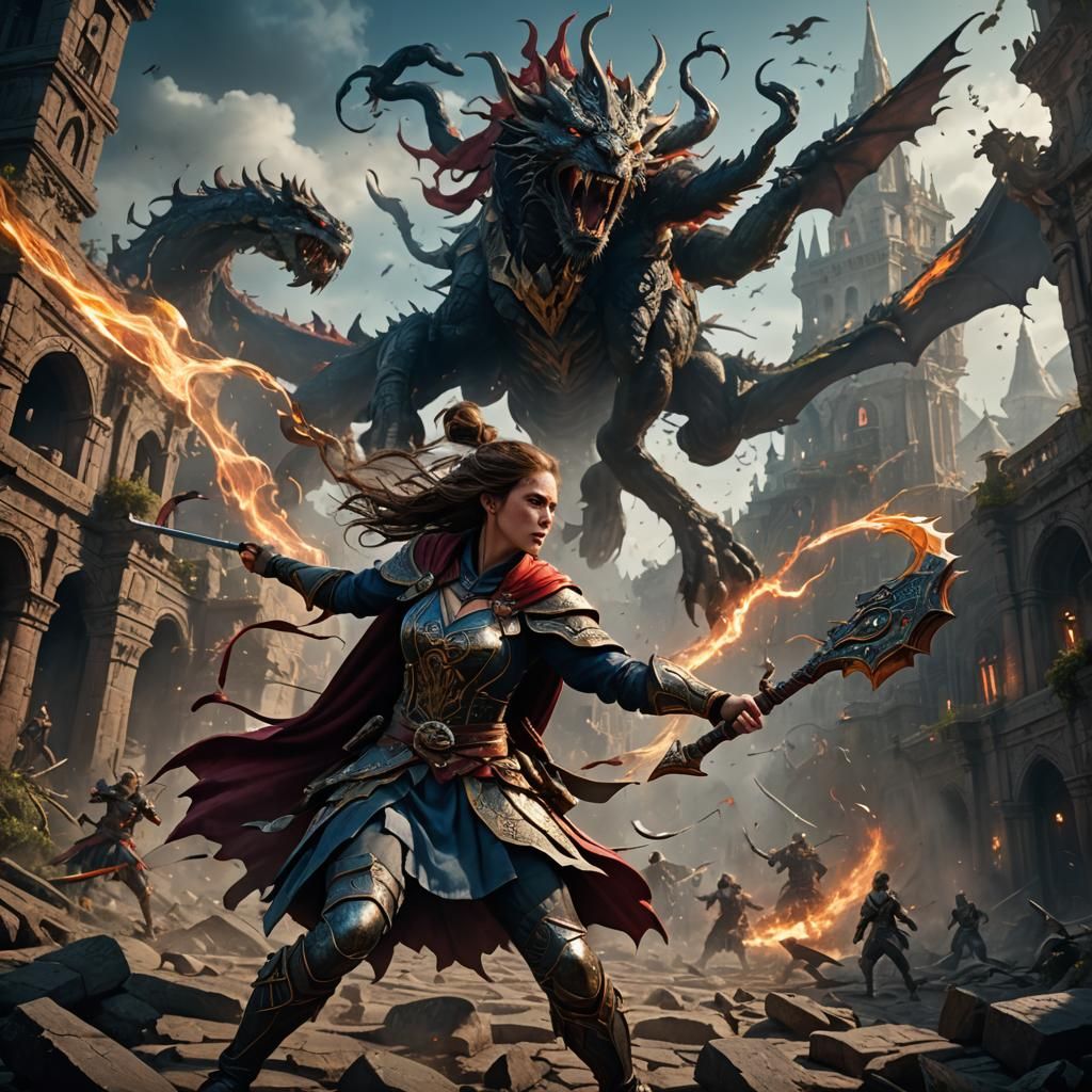 Woman Battles Fears: Detailed Fantasy Concept Art