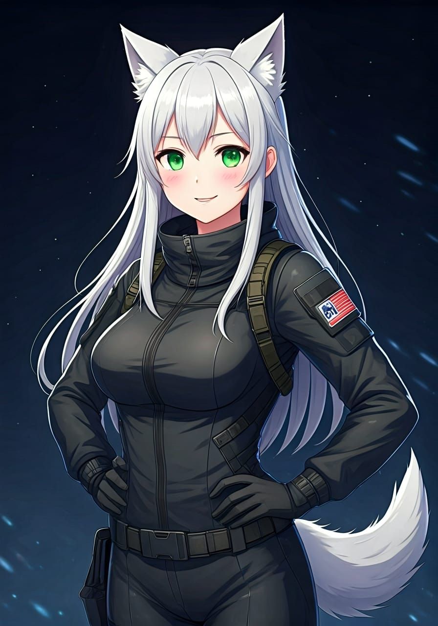 Wolf-Eared Woman in Stealth Suit, Anime Style