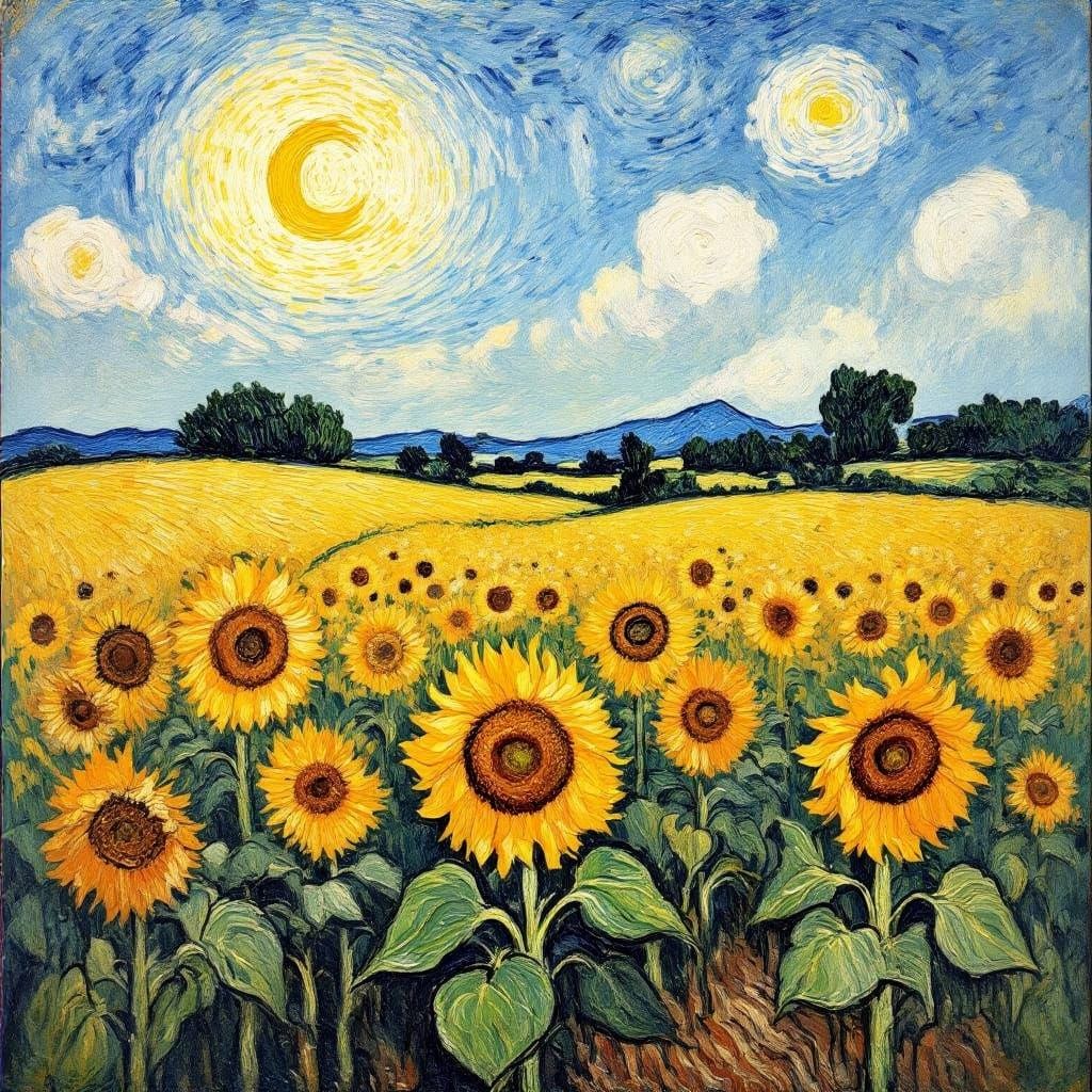 Sunny Sunflowers in a Vibrant Oil Painting