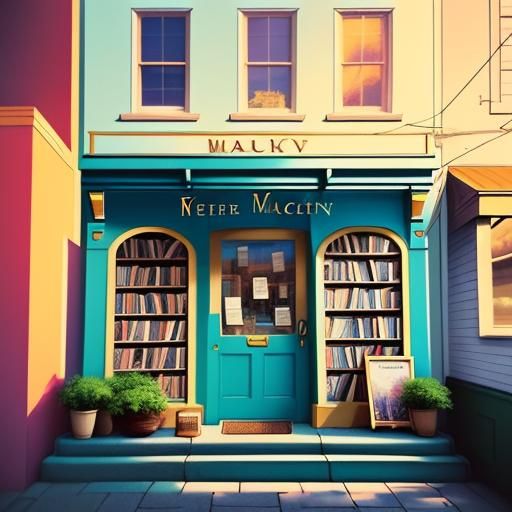 Cozy Whimsical Bookstore Scene with Warm Golden Lighting