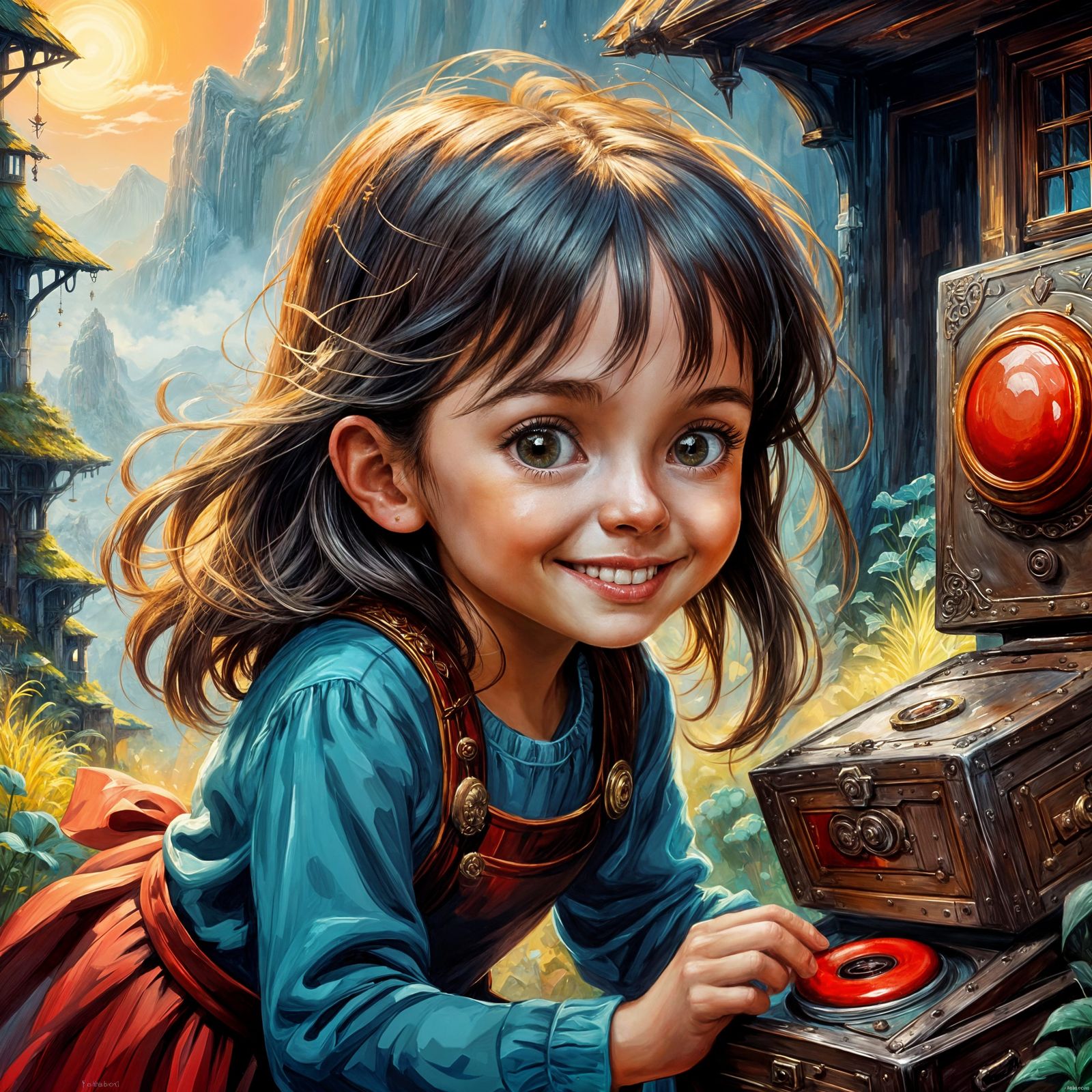Curieuse et espiègle fillette (Appuyez sur le bouton (humour...
