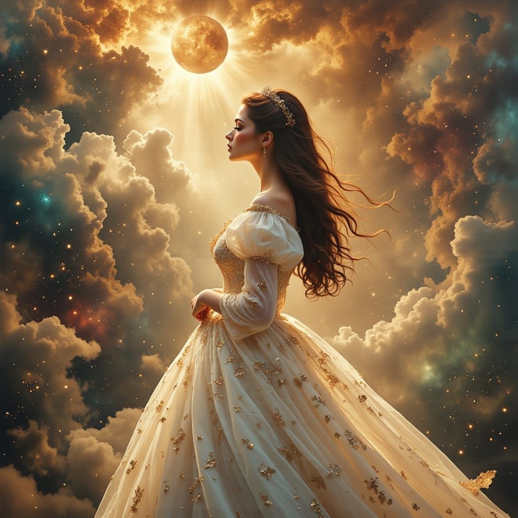 Gorgeous Woman in a Heavenly Masquerade Ball Scene