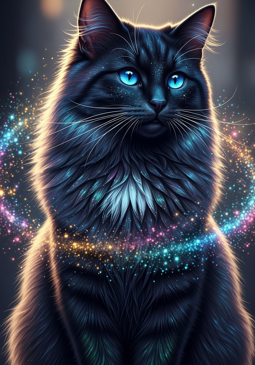 Iridescent Black Cat with Fairy Dust