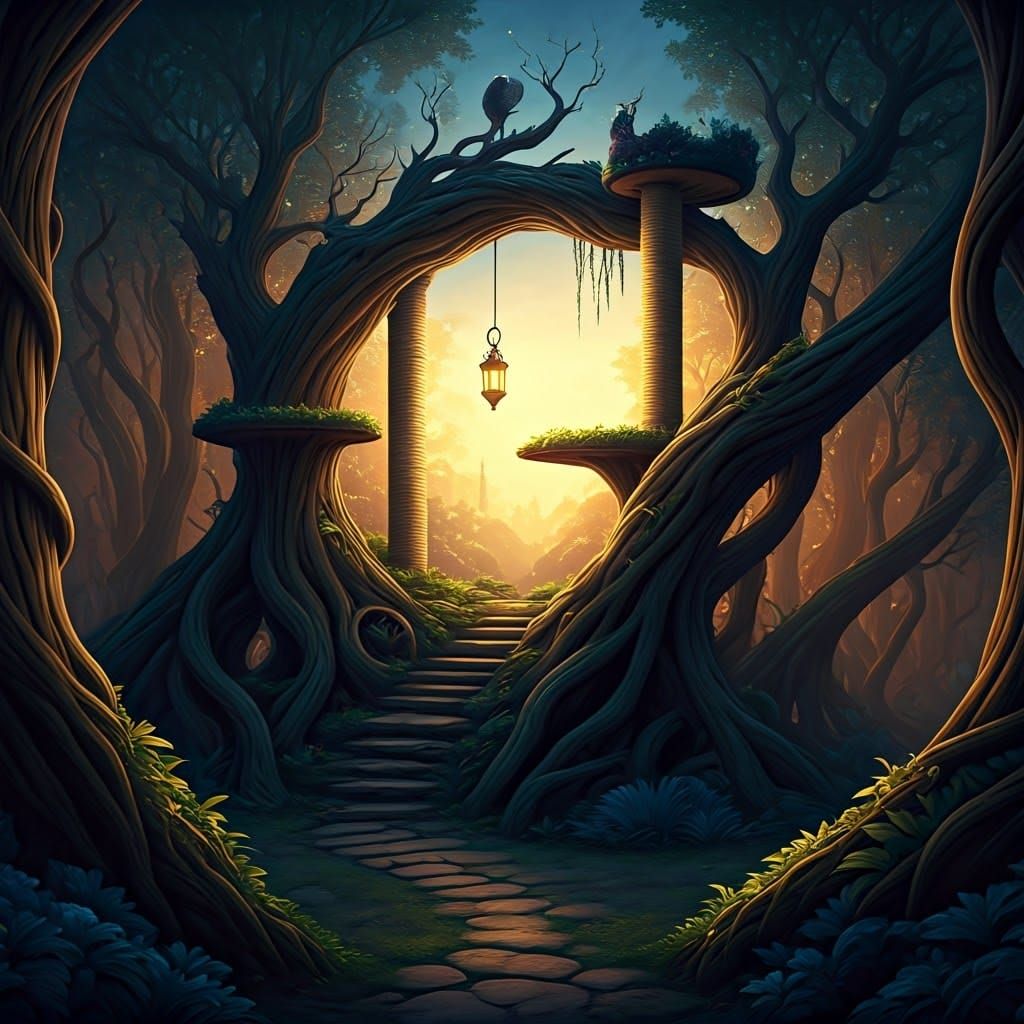 Mystical Cat Tree: Whispering Woods, Fantasy Concept Art