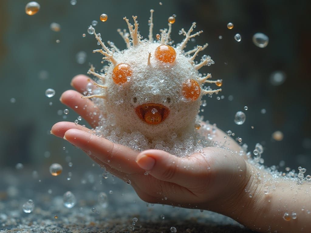 Tiny Petallic Person in Crazed Emulsion Denial