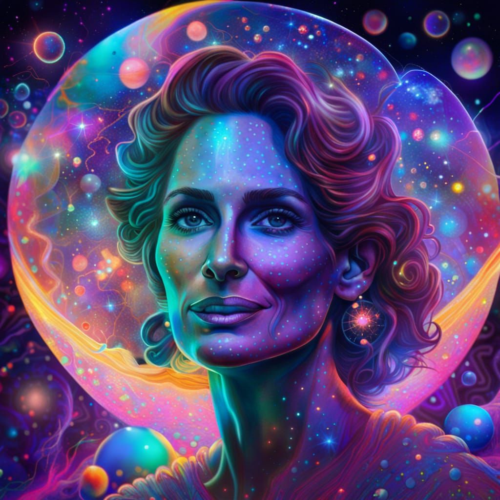 Cosmic Party Illustration in Pablo Amaringo Style