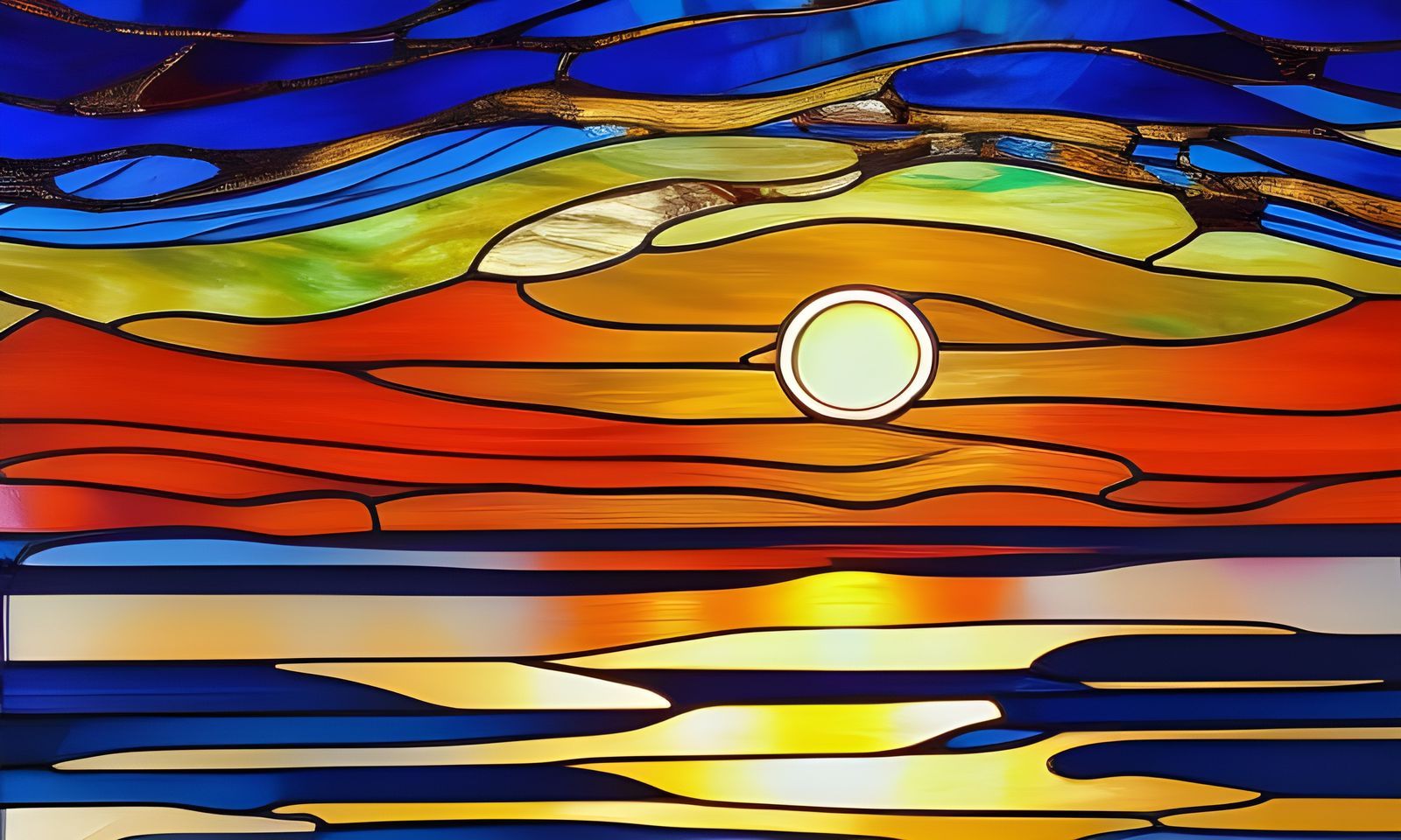 Golden Hour Ocean Sunset in Stained Glass