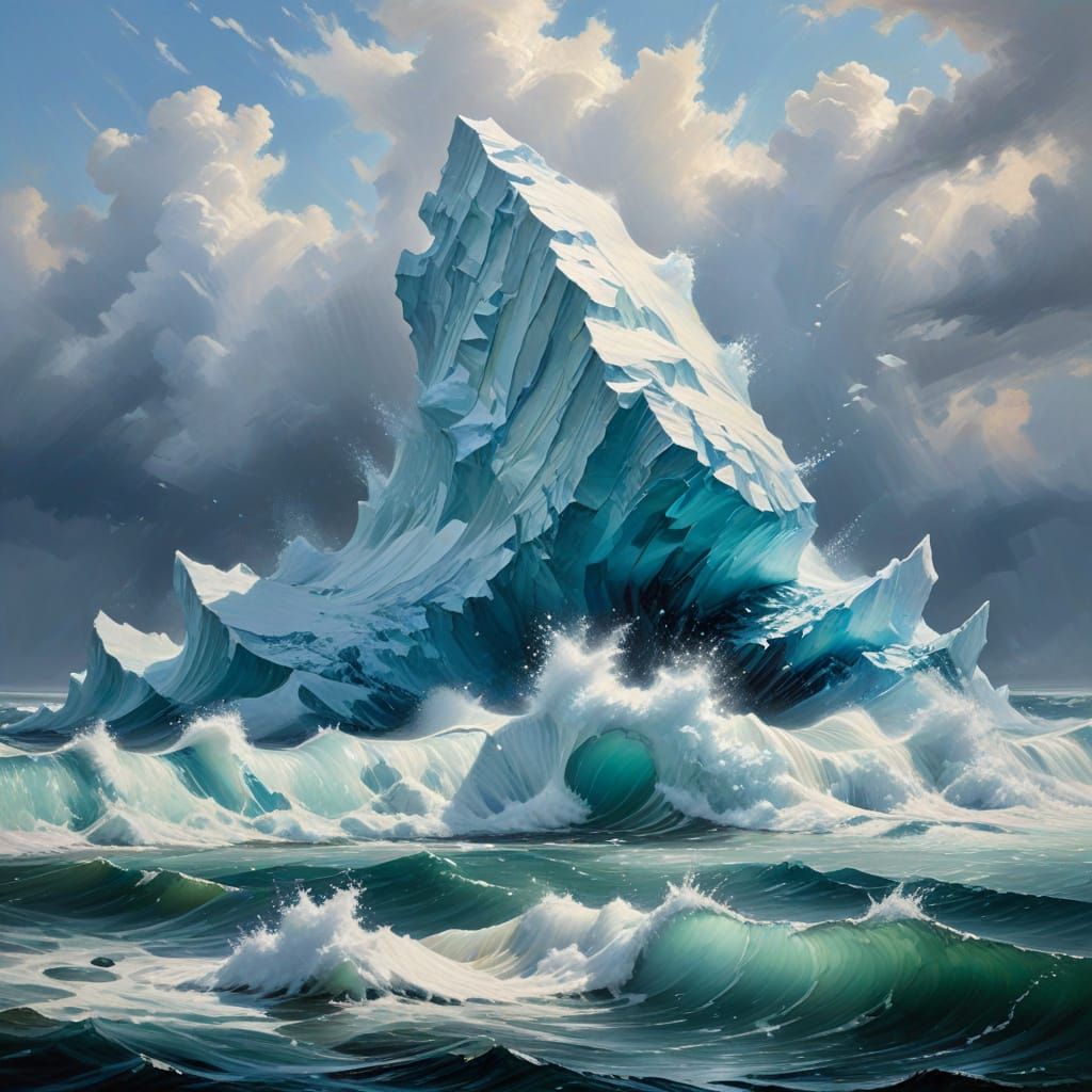 Colossal Iceberg Rolling Over: An Impasto Oil Painting