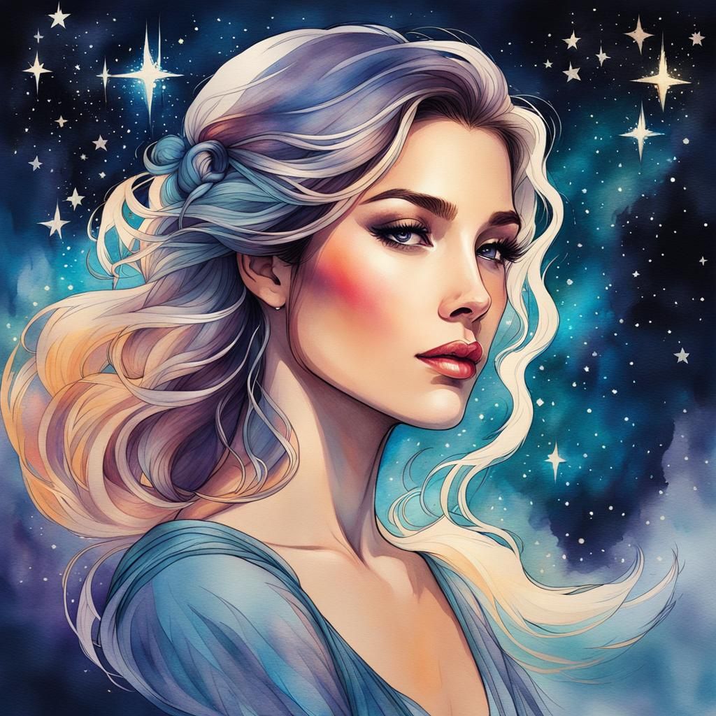 Cosmic Portrait in Classic Illustration Style