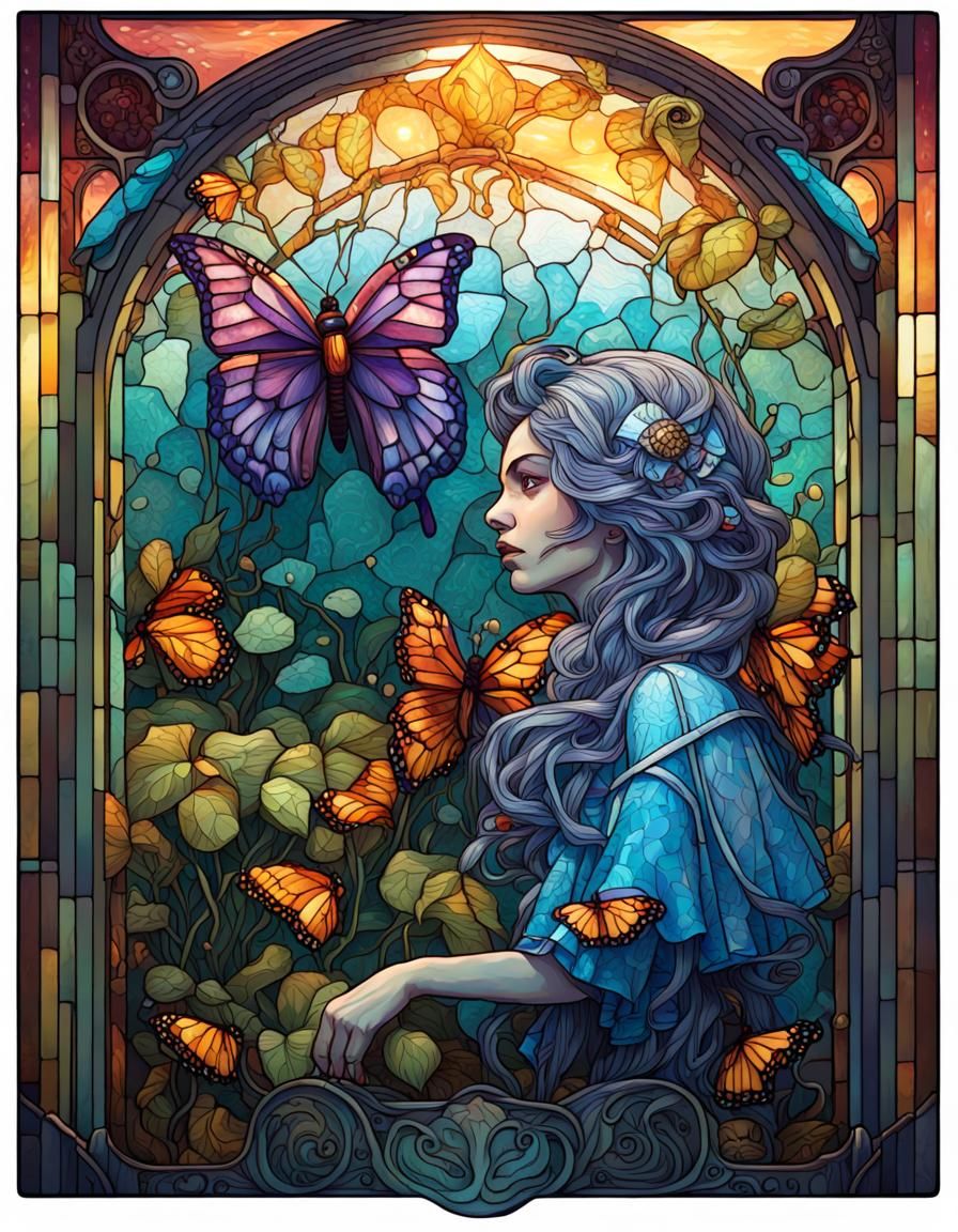 Stained Glass Butterfly in Hyperrealistic Detail