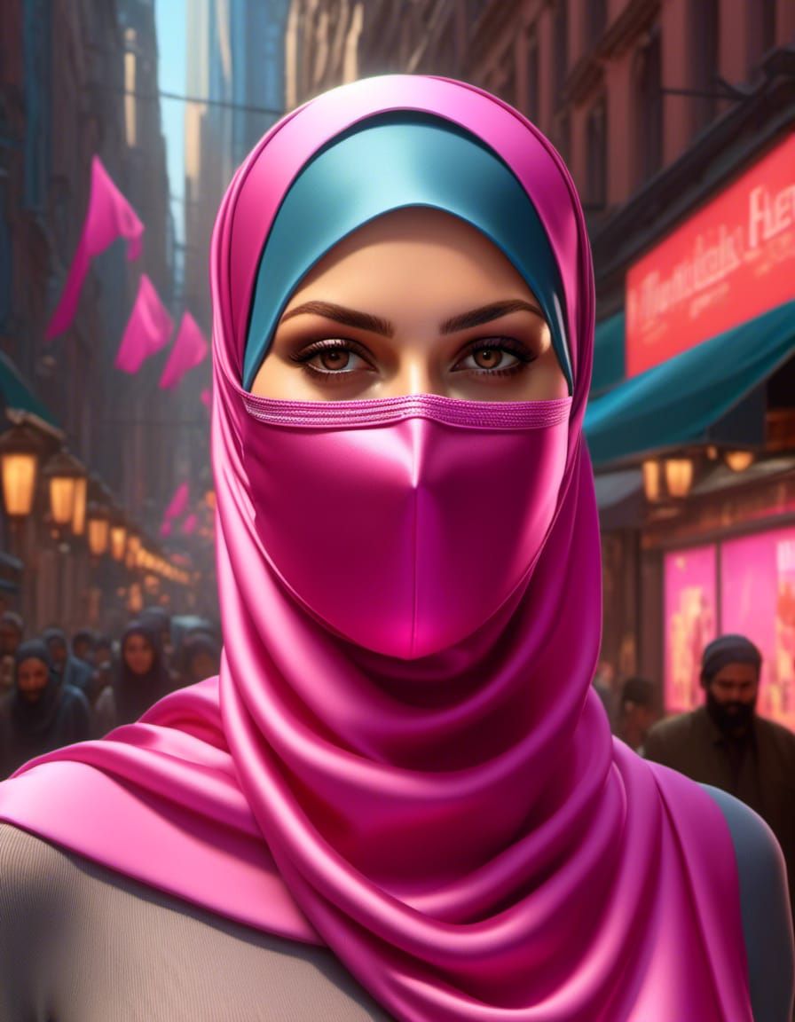 Woman in Hijab and Mask, Hyperdetailed Portrait