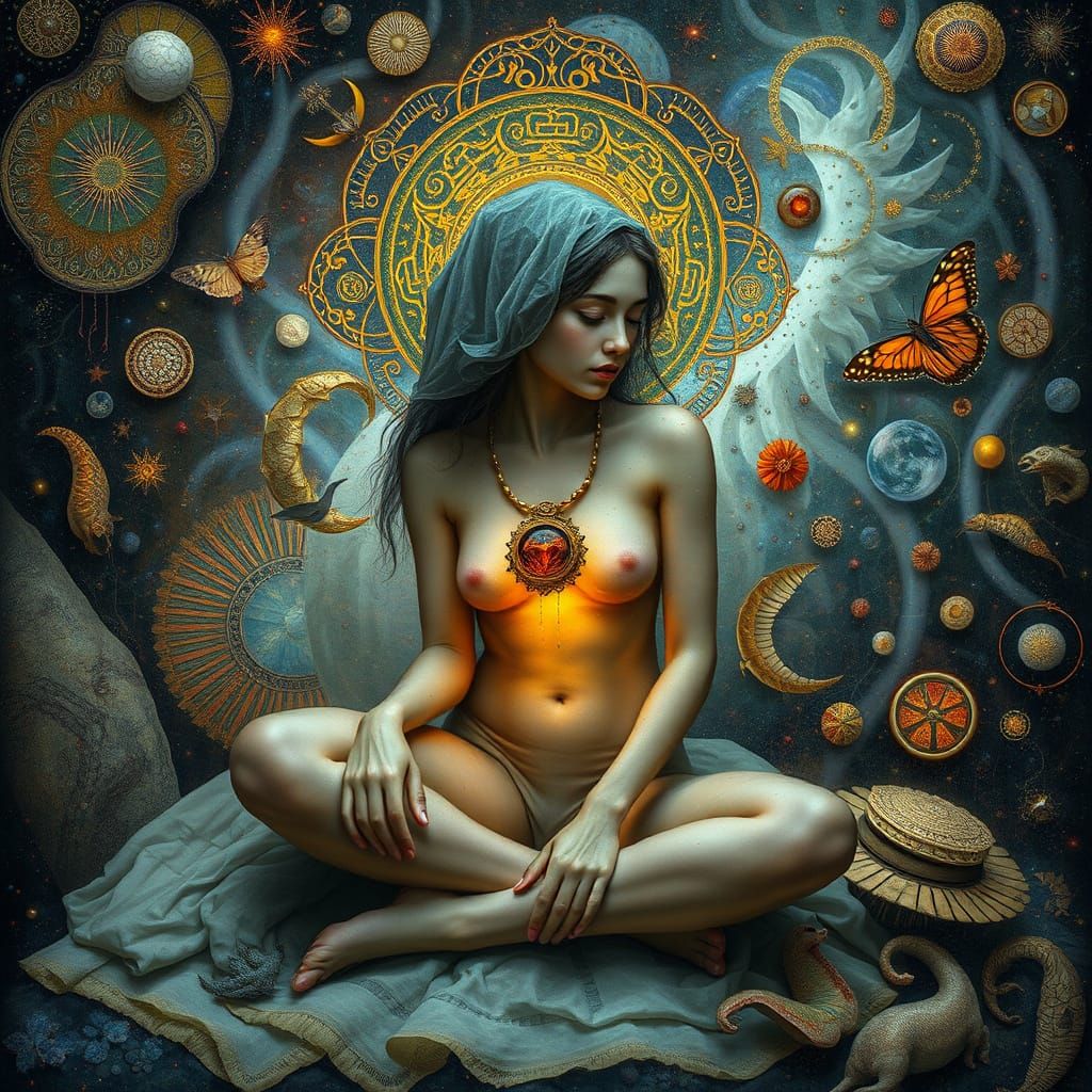 Enigmatic Being Embodies Cosmic Harmony in Liminal World