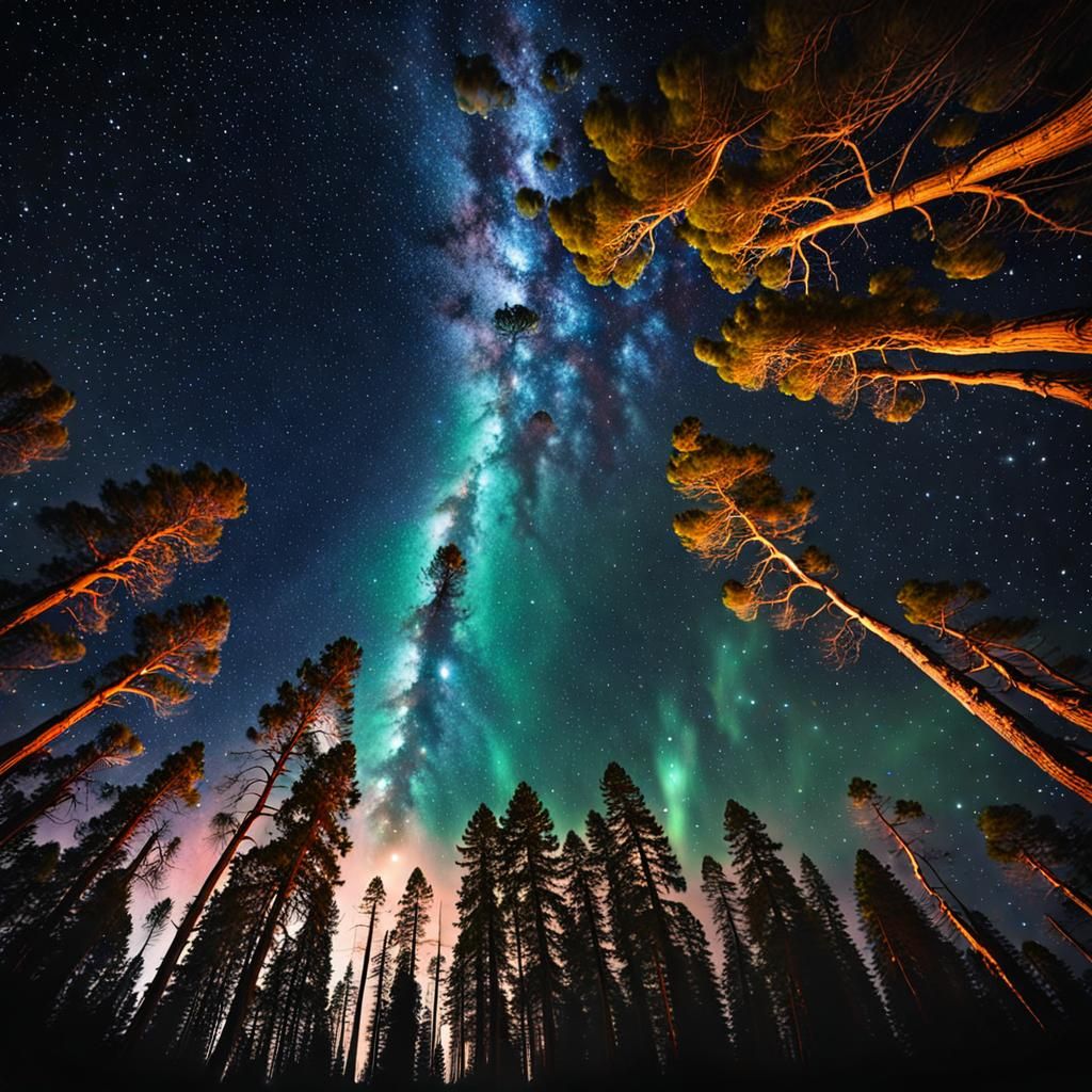 Epic Night Sky Masterpiece Over Dark Forest