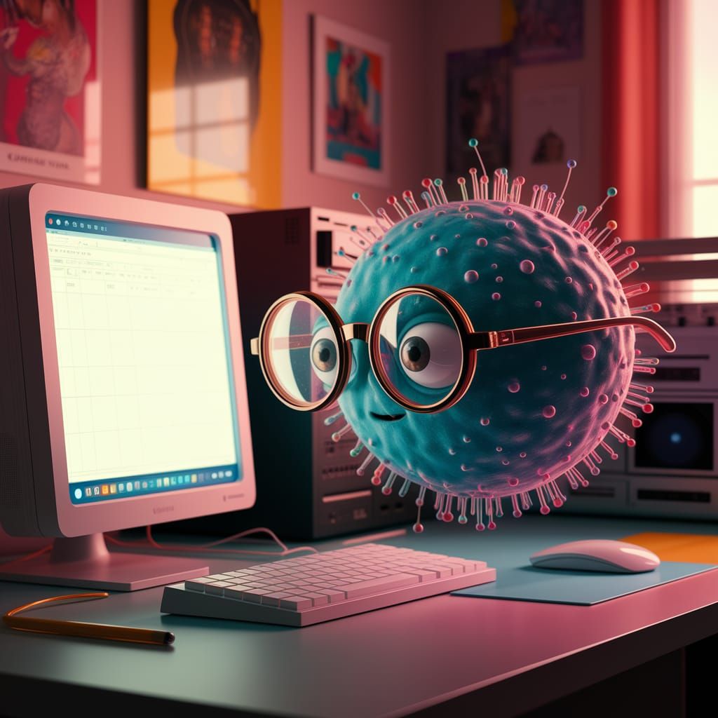 Nerdy Microbe with Glasses in 80s Bedroom Digital Art