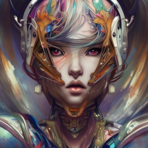 Exotic Robotic Anime Character in Hyperrealist Watercolor