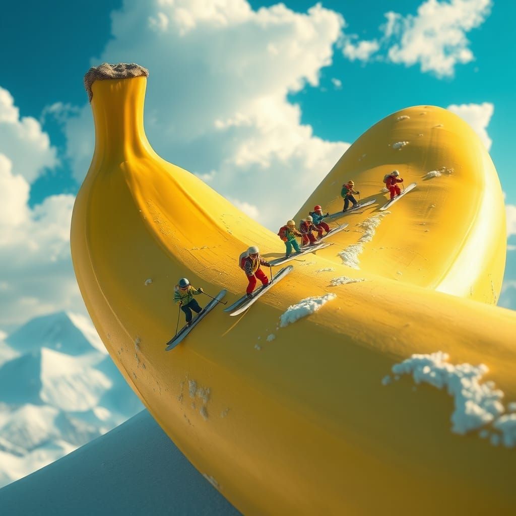 Miniature Skiers on Giant Banana: Matte Painting