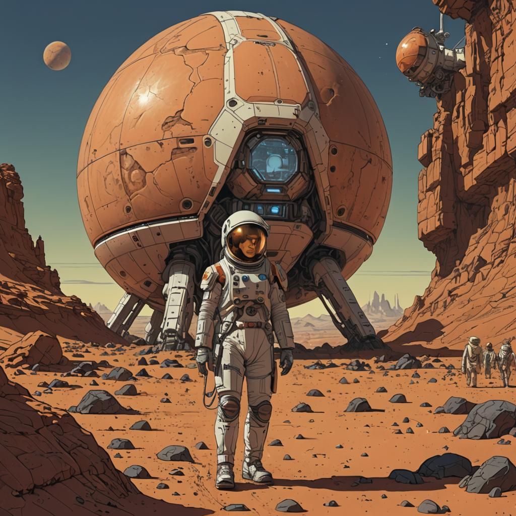 Martian Life Concept Art in Moebius Style
