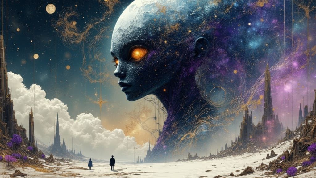 Cosmic Entity Over Alien Planet in Sci-Fi Style