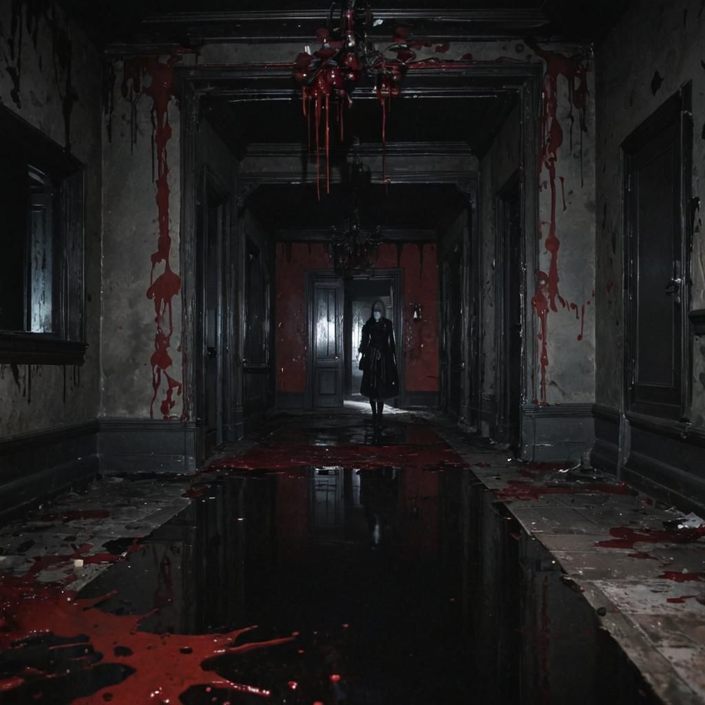 Dark Gothic Anime: Distorted Figure in Decaying Mansion