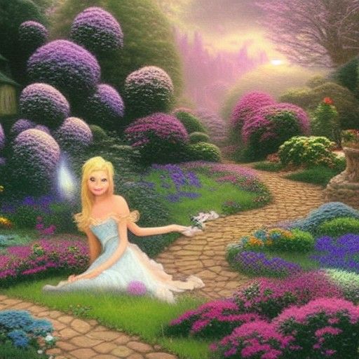 Ethereal Blonde Goblin Princess in Misty Garden
