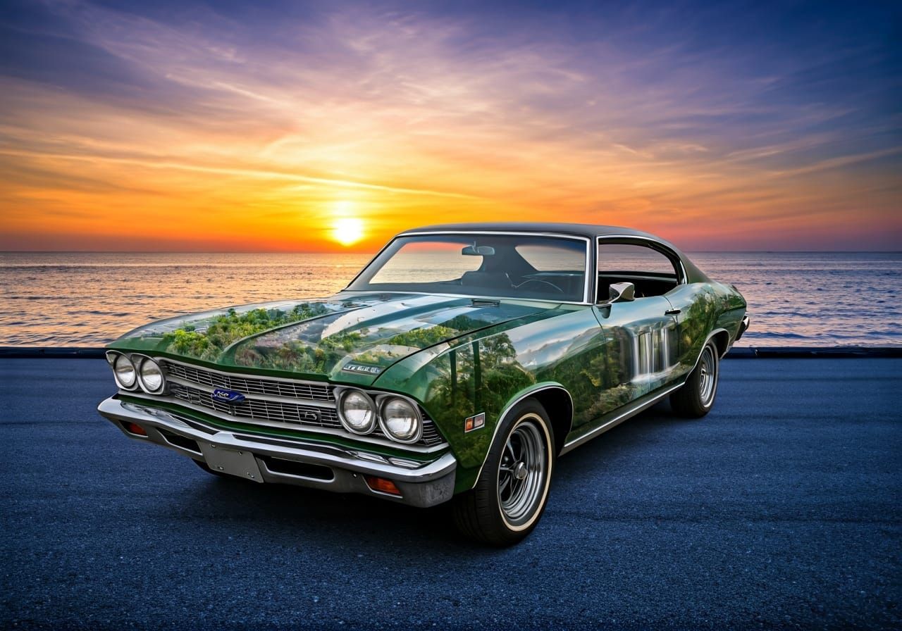 With a degrading blue, purple and orange background, the sur...