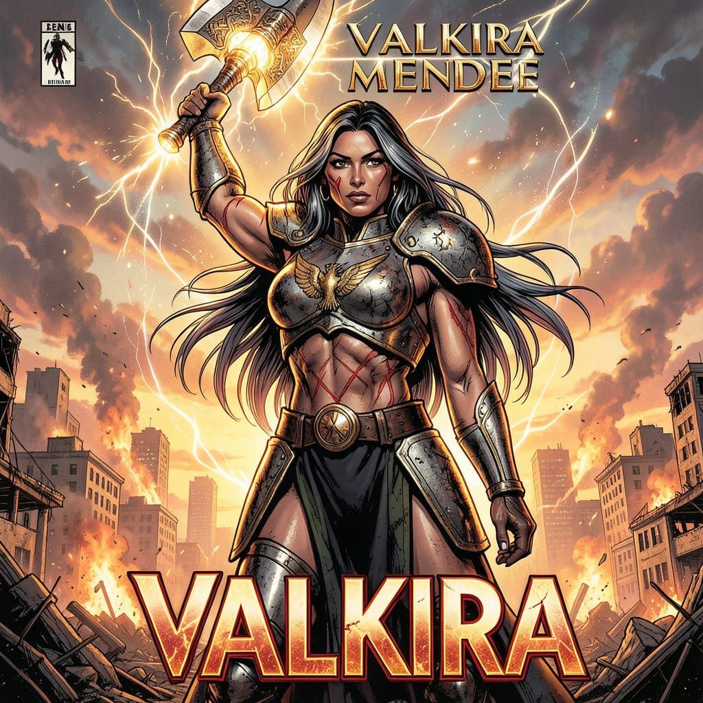 Valkira Comic Cover Art: Warrior Woman with Glowing Axe