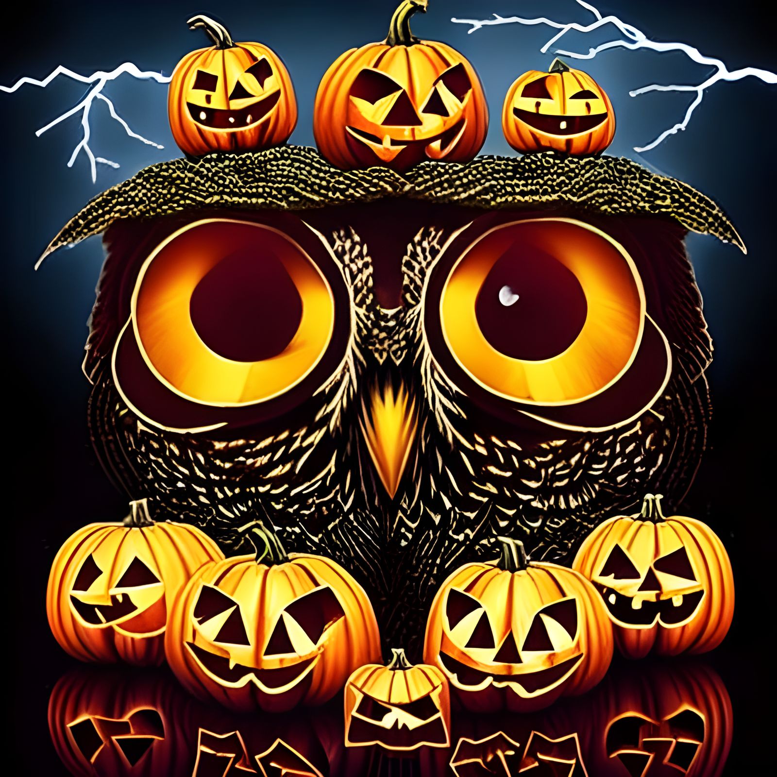 Halloween Owl Portrait in Lightning Storm
