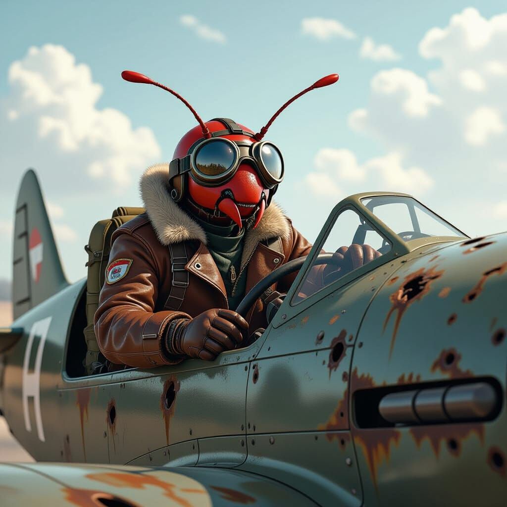 Ant Pilot Flies Damaged Plane in Dystopian Retro Future
