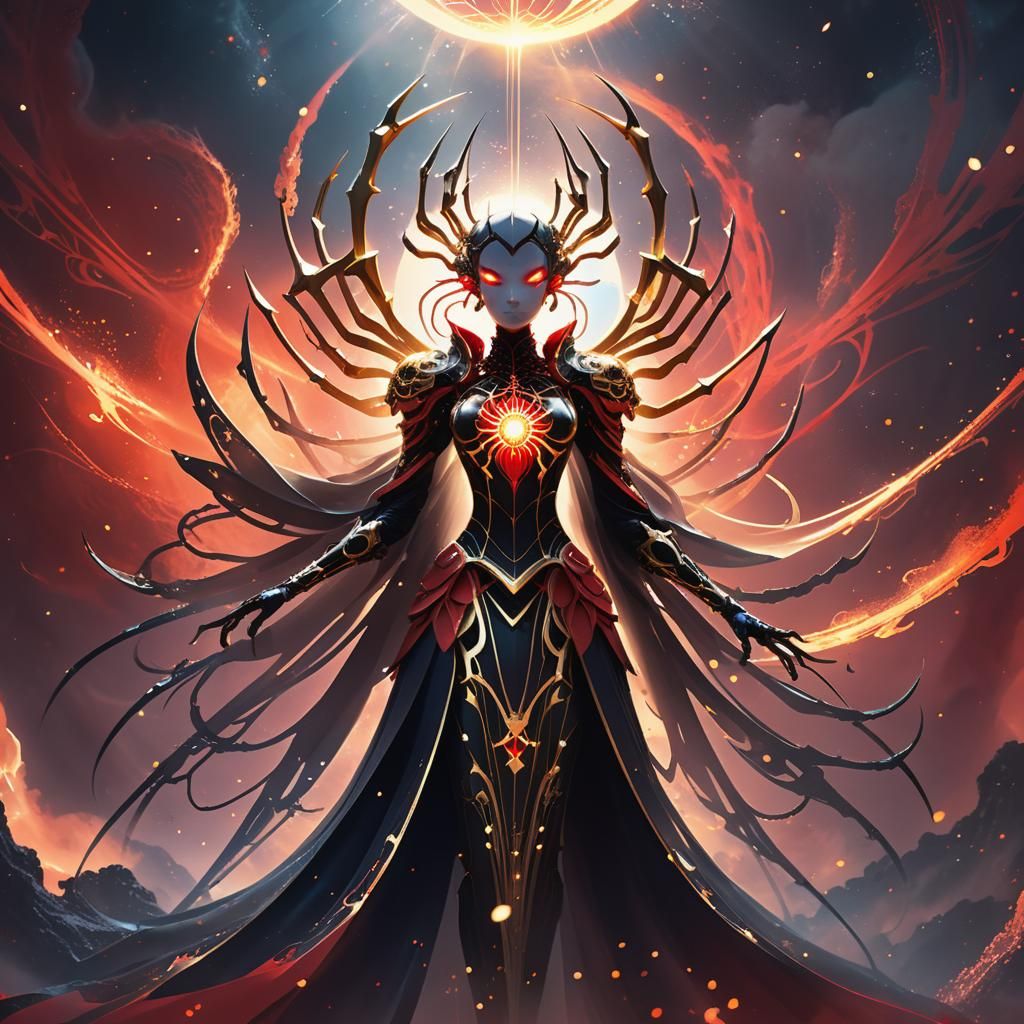 Interstellar Spider Queen in Anime Sci-Fi Style