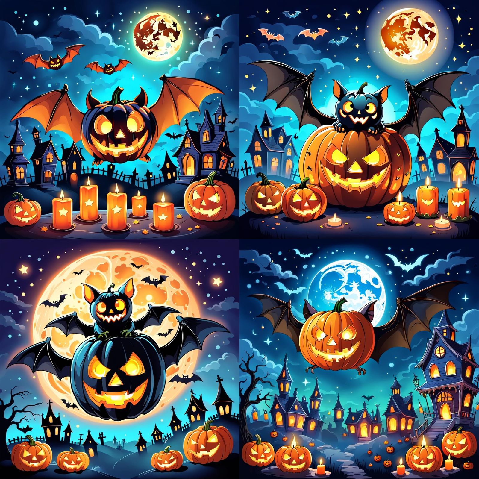 Creepy Funny Halloween: Bat, Pumpkin, Full Moon