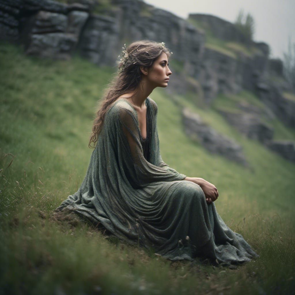 Melancholic Portrait of Solitary Figure in Watercolor Style