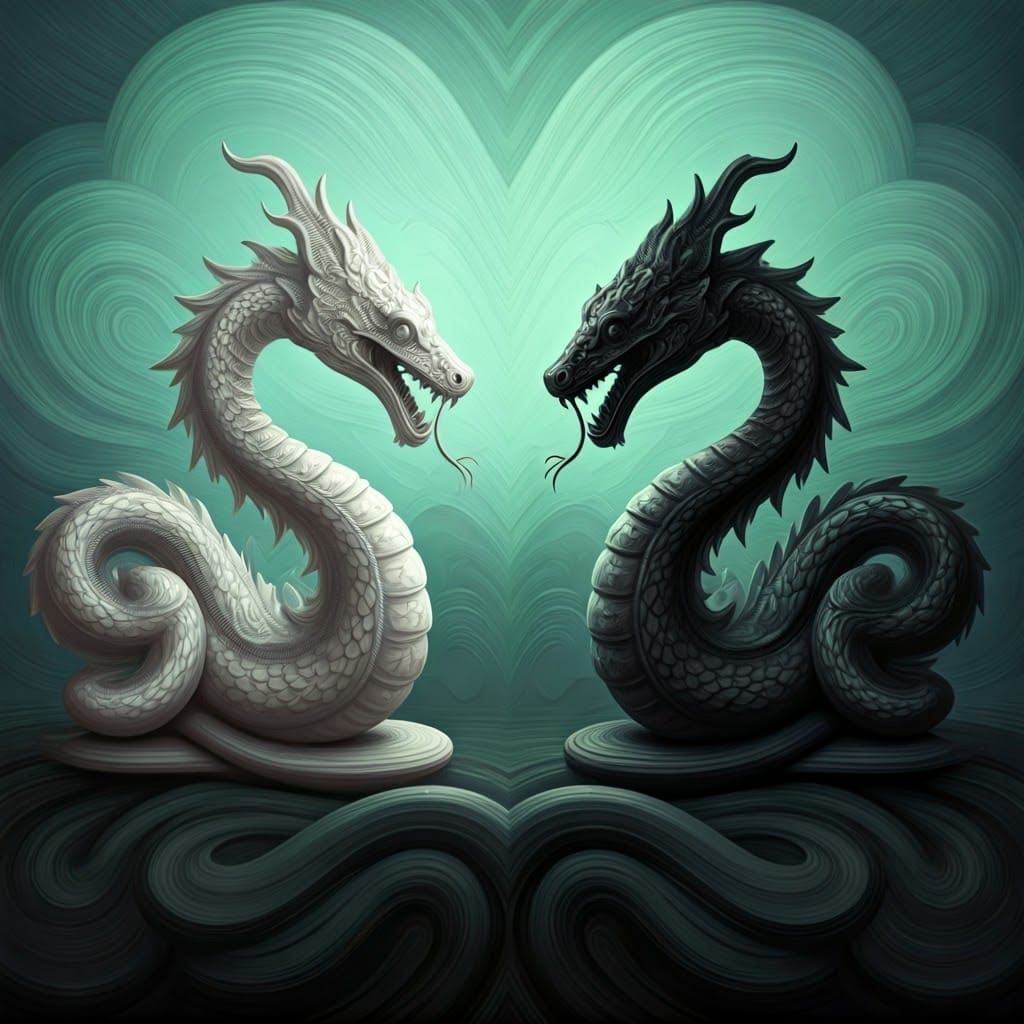 Mythical Serpents in Pop-Surreal Digital Oil Painting