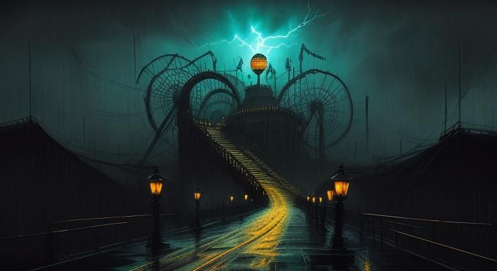 Dark Carnival: Twisted Ride in a Haunting Landscape