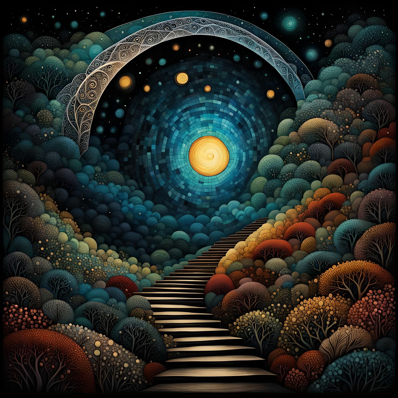 Zentangle Stairway to Space in Abstract Style