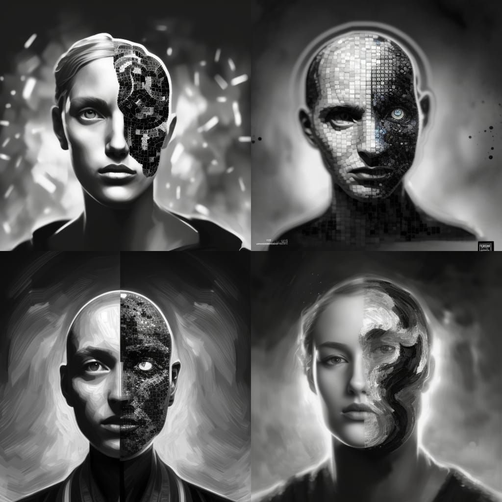 black and white mosaic emotional quantum physical connection Van Gogh head and shoulders portrait, 8k resolution concept...