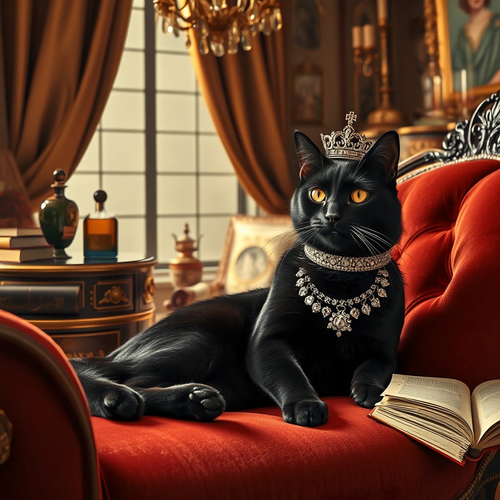 Opulent Cat Portrait in Art Nouveau Style