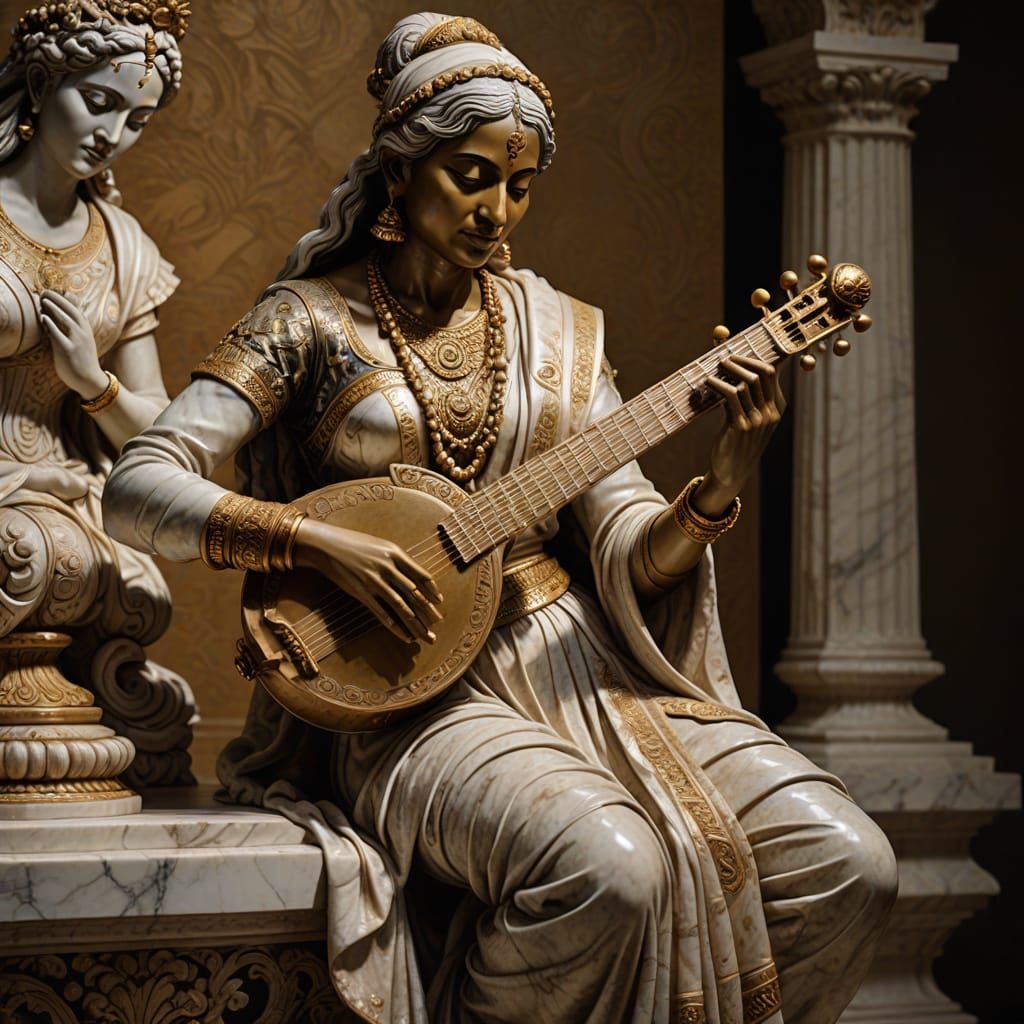 Baroque Indian Woman Sculpture in Marble